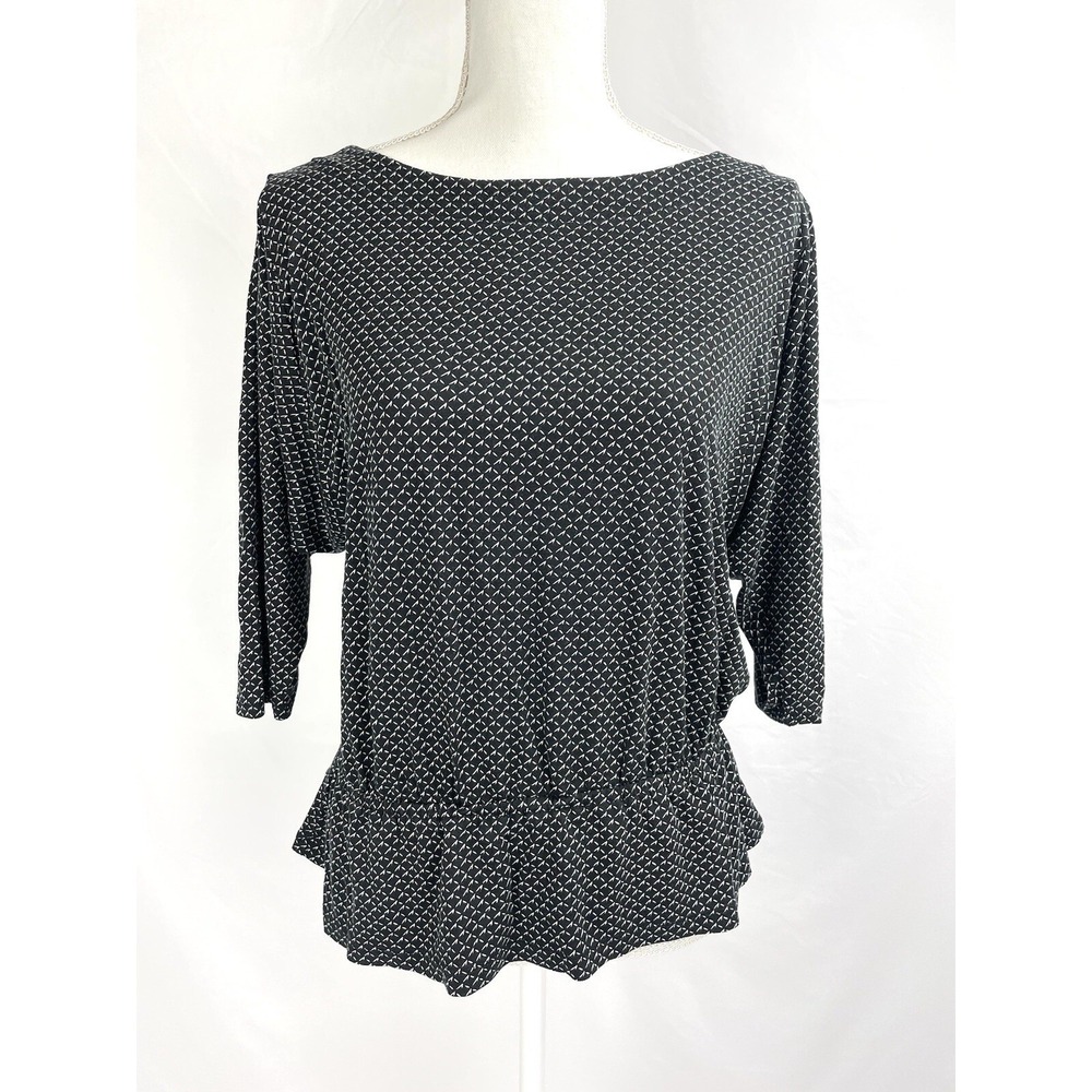 Loft Ann Taylor Medium Black Top Shirt Dolman Sleeve Blouse Elastic Waist